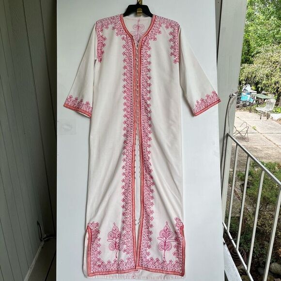 1960s Embroidered Moroccan Caftan Robe Dress Boho Maxi Embroidered - Picture 2 of 12